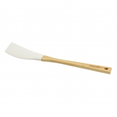 Силиконовая белая лопатка  с бамбуковой ручкой