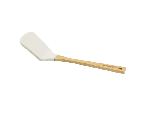 Силиконовая белая  лопатка  с бамбуковой ручкой