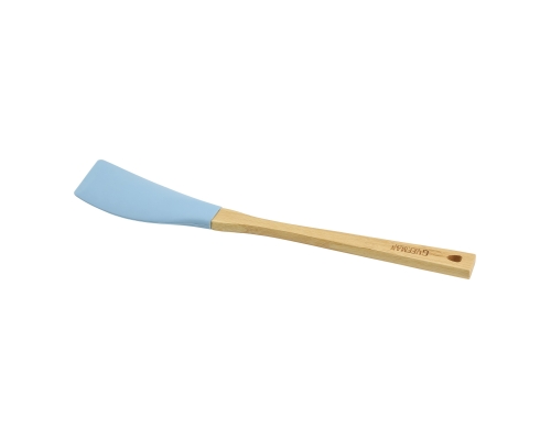 Силиконовая голубая лопатка  с бамбуковой ручкой