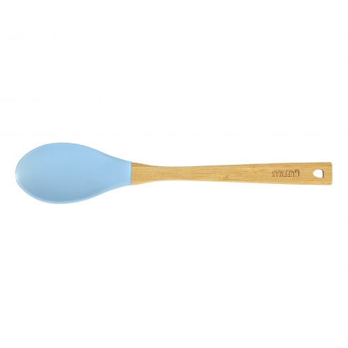 Силиконовая голубая ложка  с бамбуковой ручкой 
