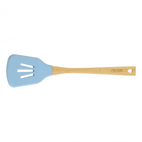 Силиконовая голубая лопатка с прорезями с бамбуковой ручкой - 1