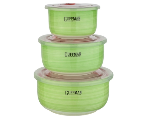 Набор контейнеров с вакуумной крышкой, зеленого цвета, 0,85 л, 0,6 л, 0,25 л 