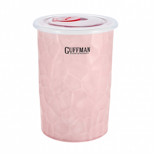 Керамический контейнер 0,6 л с вакуумной крышкой, розового цвета - 0